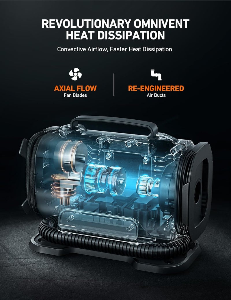 AstroAI مضخة هواء محمولة لضغط الإطارات 150 PSI 12V DC/110V AC مع محركات معدنية مزدوجة وضوء LED، ملحقات سيارات، وضعين للإطارات السيارات والدراجات الهوائية والمطاطات الهوائية، أصفر - Image 4